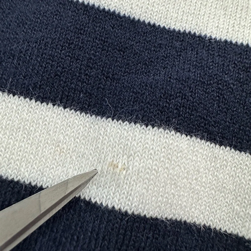 Talbots Nautical Navy White Stripe Cardigan Pima Cotton 3/4 Sleeve Classic Med